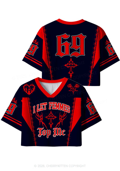 Black I Let Femmes Top Me Pride Y2K Crop Sport Jersey Shirts Cherrykitten