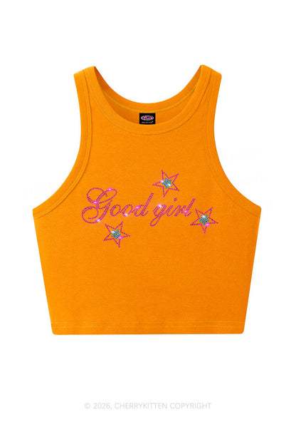 Rhinestone Good Girl Pink Star Y2K Crop Tank Top Cherrykitten