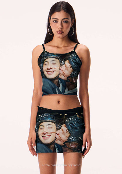 Hockey Duo HR Y2K Print Mini Skirt Cherrykitten