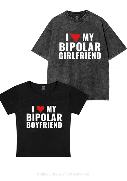 I Love My Bipolar GF BF Y2K Valentine's Day Couple Shirt Cherrykitten