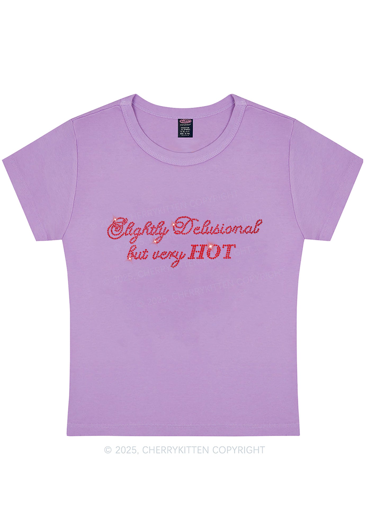 Rhinestone Slightly Delusional But Very Hot Y2K Baby Tee Cherrykitten
