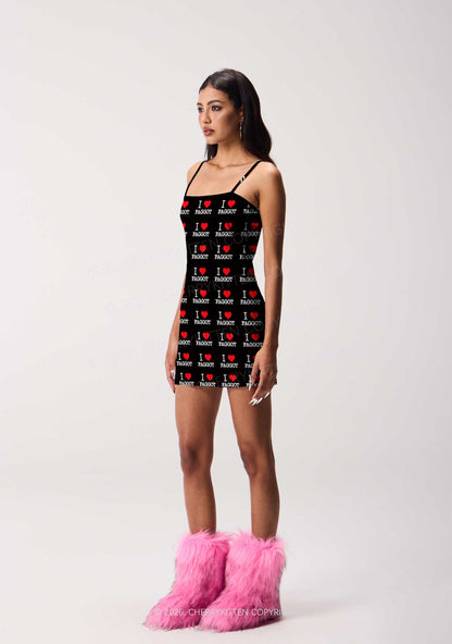 I Love Faggot Valentine's Day Y2K Print Slip Dress Cherrykitten