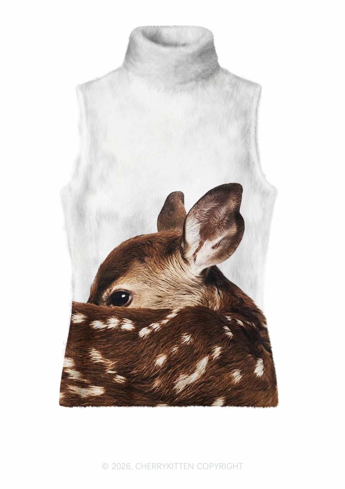 Spotted Fawn Deer Y2K Knit Turtleneck Tank Top Cherrykitten