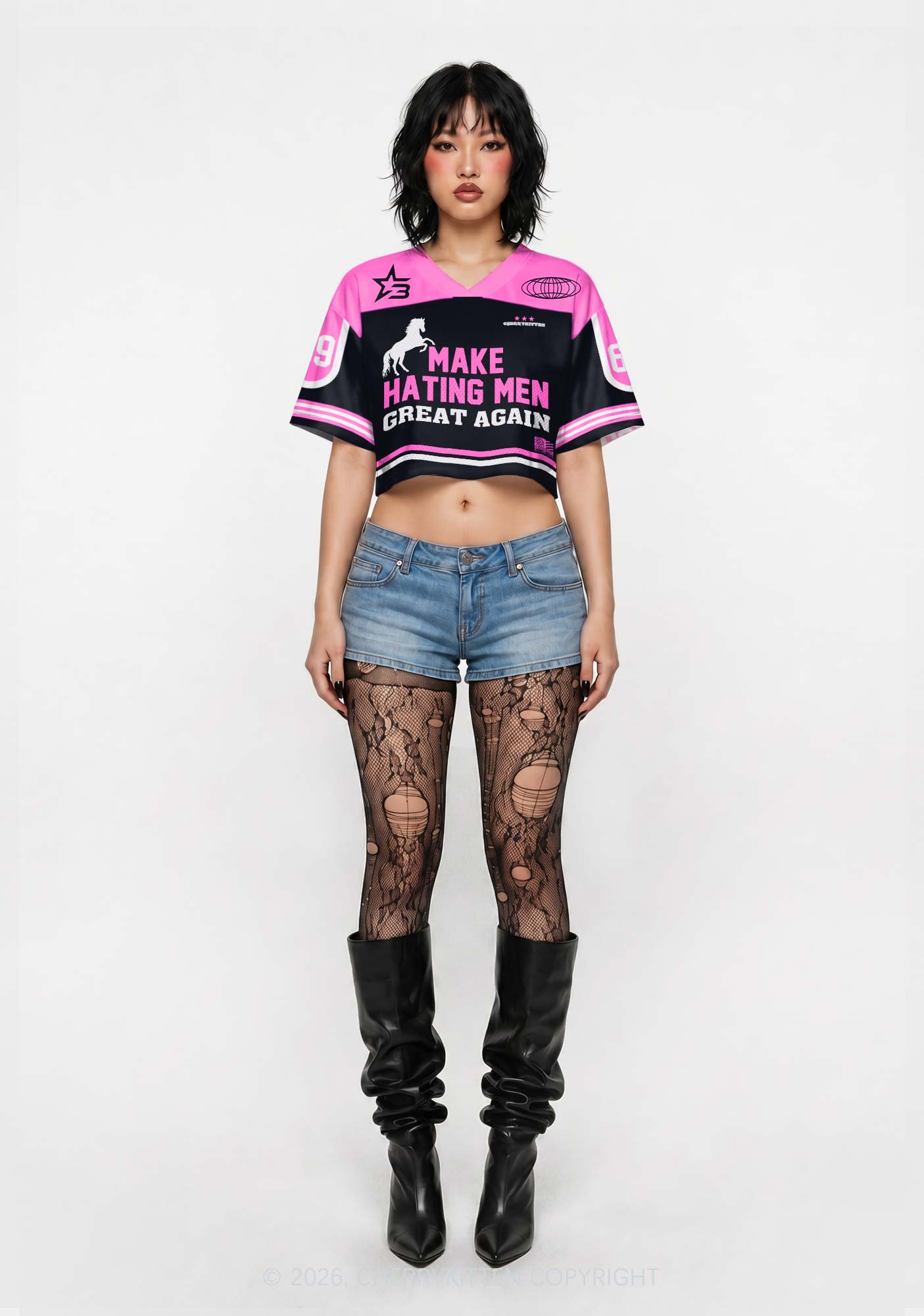 Make Hating Men Great Again Y2K Crop Sport Jersey Shirts Cherrykitten