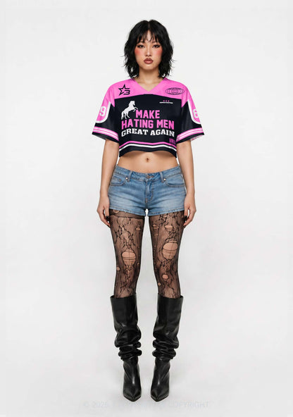 Make Hating Men Great Again Y2K Crop Sport Jersey Shirts Cherrykitten