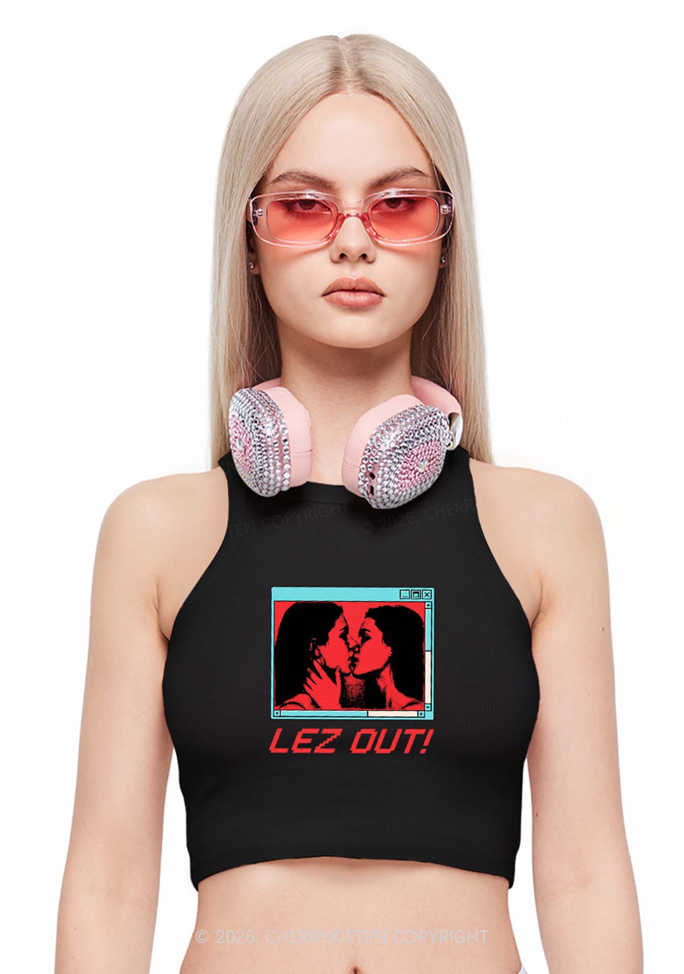 Lez Out Pride Y2K Crop Tank Top Cherrykitten