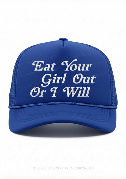 Glitter Eat Your Girl Out Pride Y2K Trucker Hat Cherrykitten