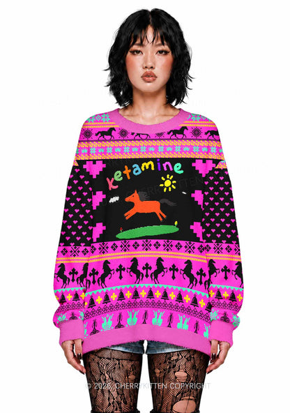 Orange Pony Y2K Christmas Knit Sweatshirt Cherrykitten
