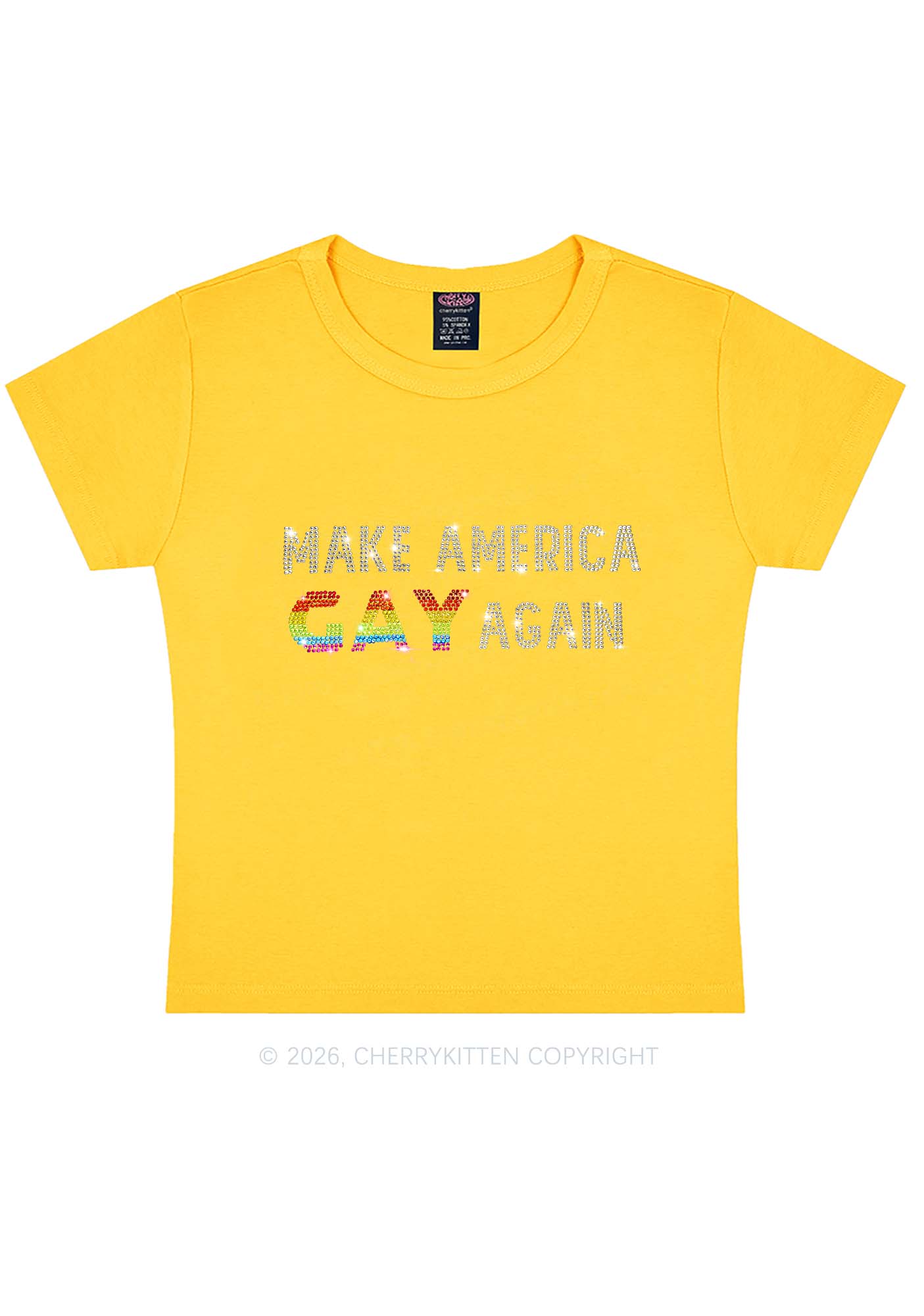 Rhinestone Make America Gay Again Pride Y2K Baby Tee Cherrykitten