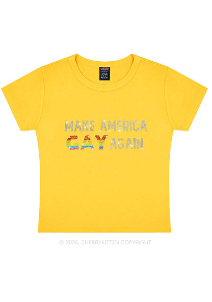 Rhinestone Make America Gay Again Pride Y2K Baby Tee Cherrykitten