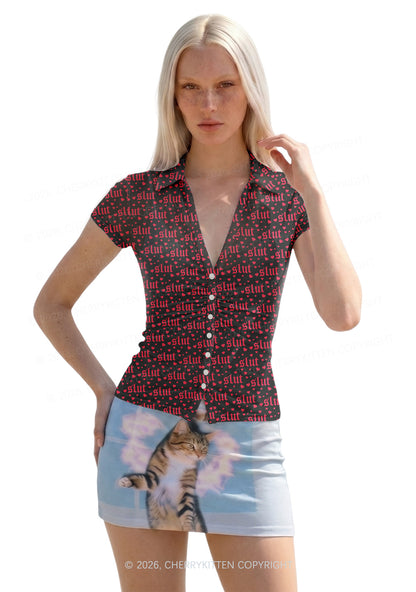 Black Slxt Y2K Mesh Ruched  Waist  V Neck Top Cherrykitten