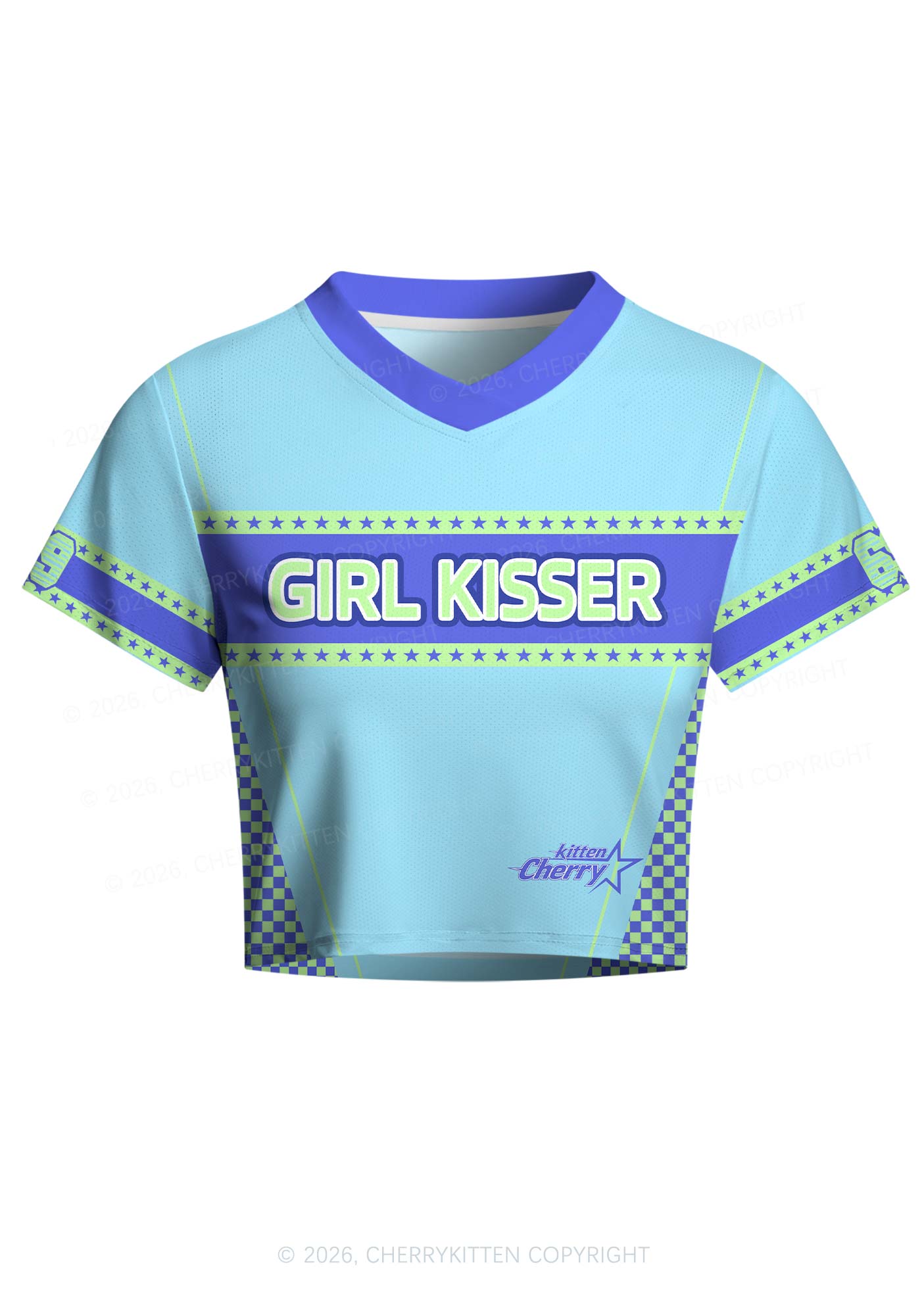 Blue Girl Kisser Pride Y2K Crop Football Jersey Shirts Cherrykitten