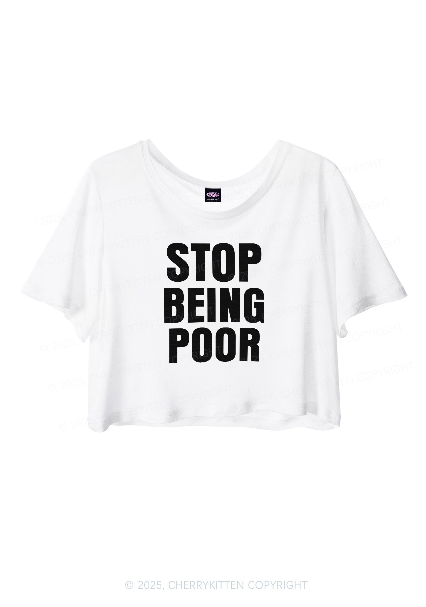 Stop Being Poor Y2K Sheer Crop Tee Cherrykitten