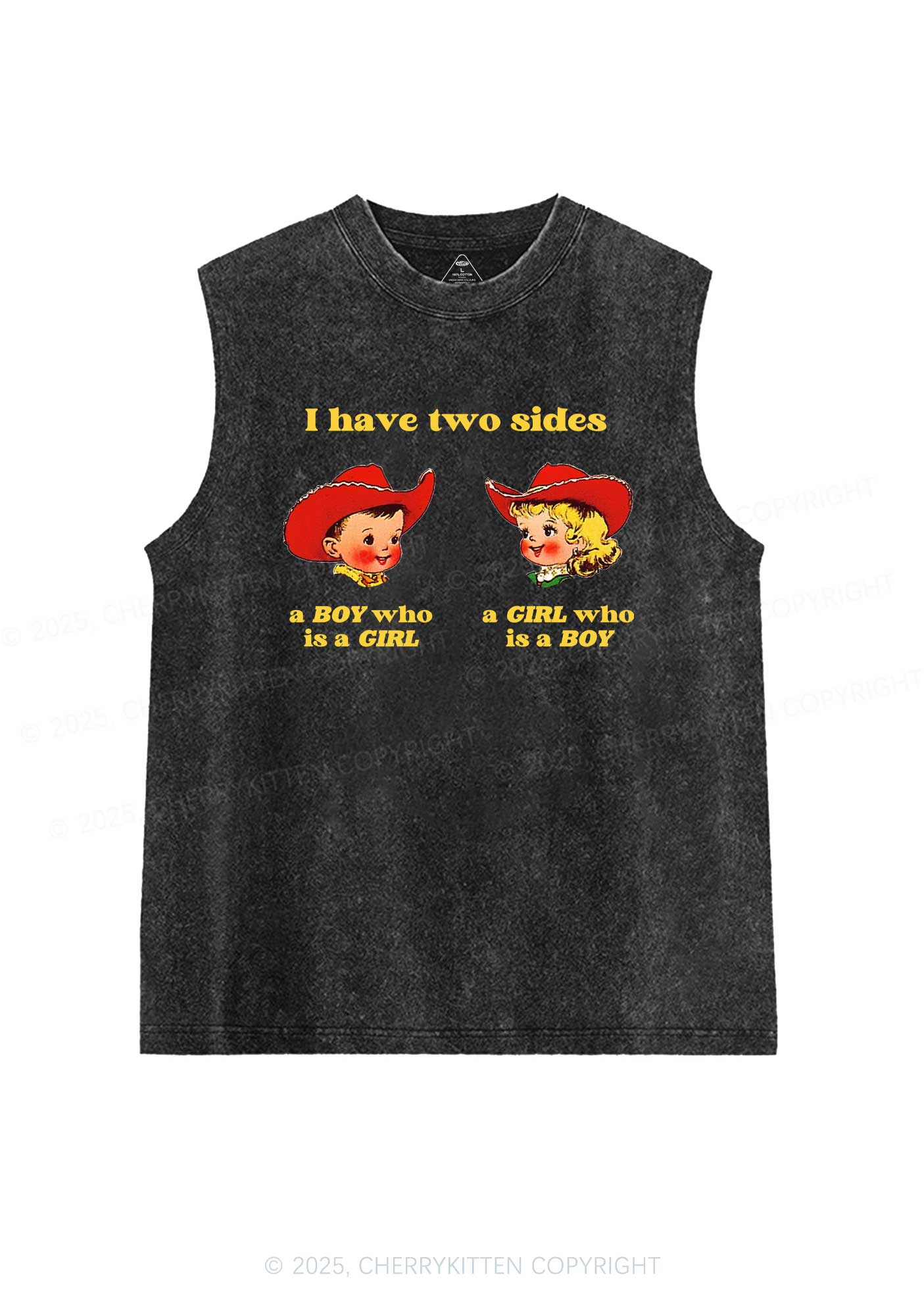 I Have Two Sides Pride Y2K Washed Muscle Tank Cherrykitten