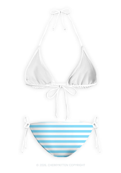 Blue And White Stripes Y2K Print Bikini Set Cherrykitten