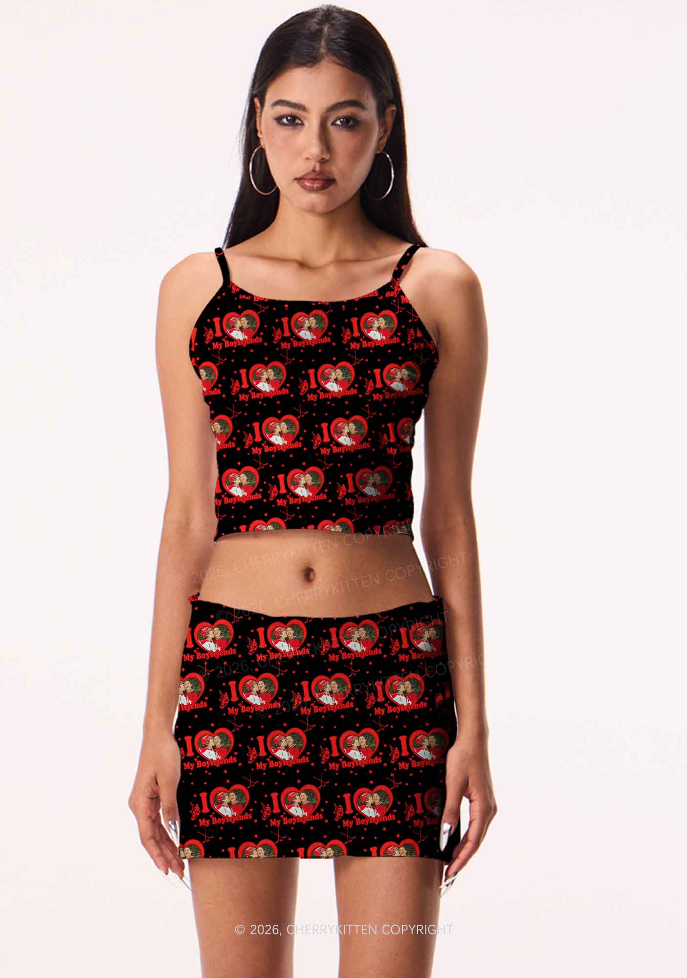 I Love My BF HR Y2K Print Cami Crop Top Cherrykitten