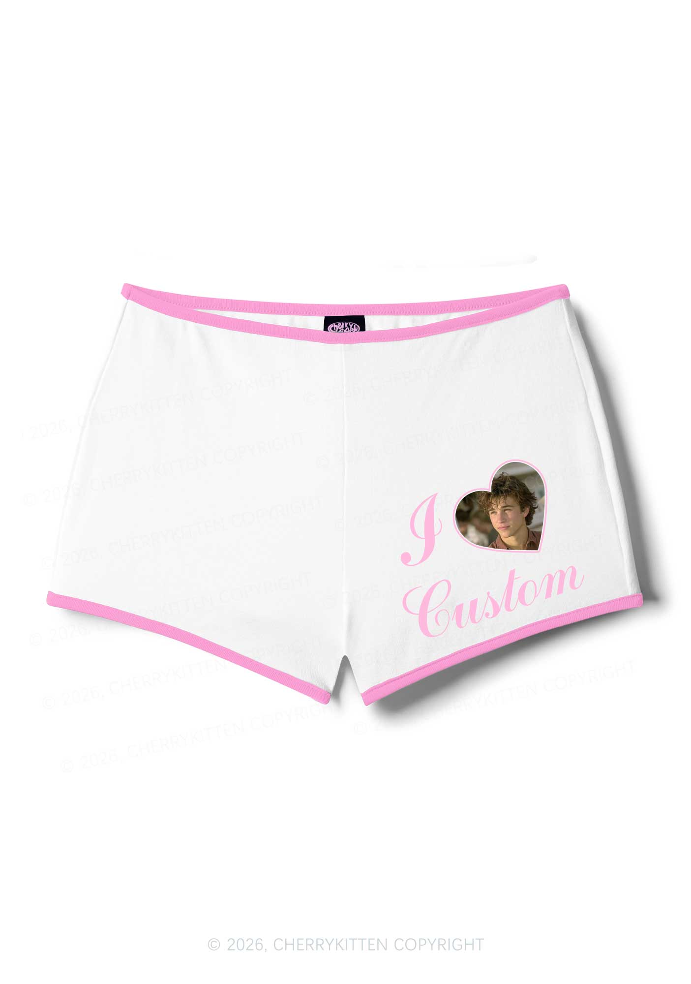 I Love Custom Photo Valentine's Day Y2K Booty Shorts Cherrykitten
