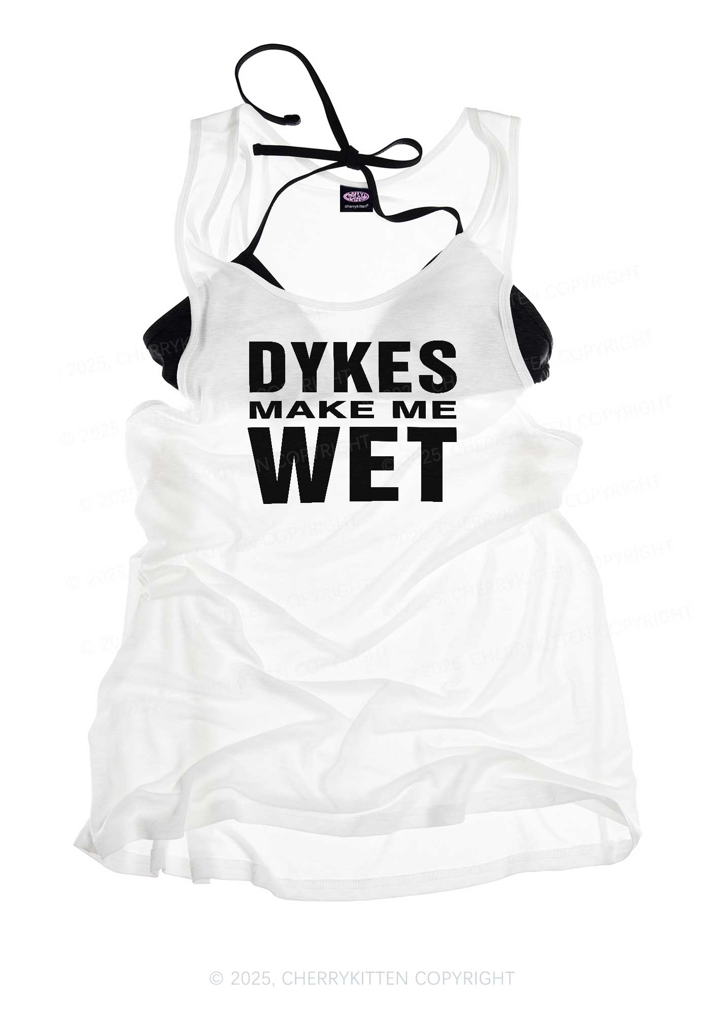 Dykes Make Me Wet Pride Y2K Sheer Boyfriend Tank Cherrykitten