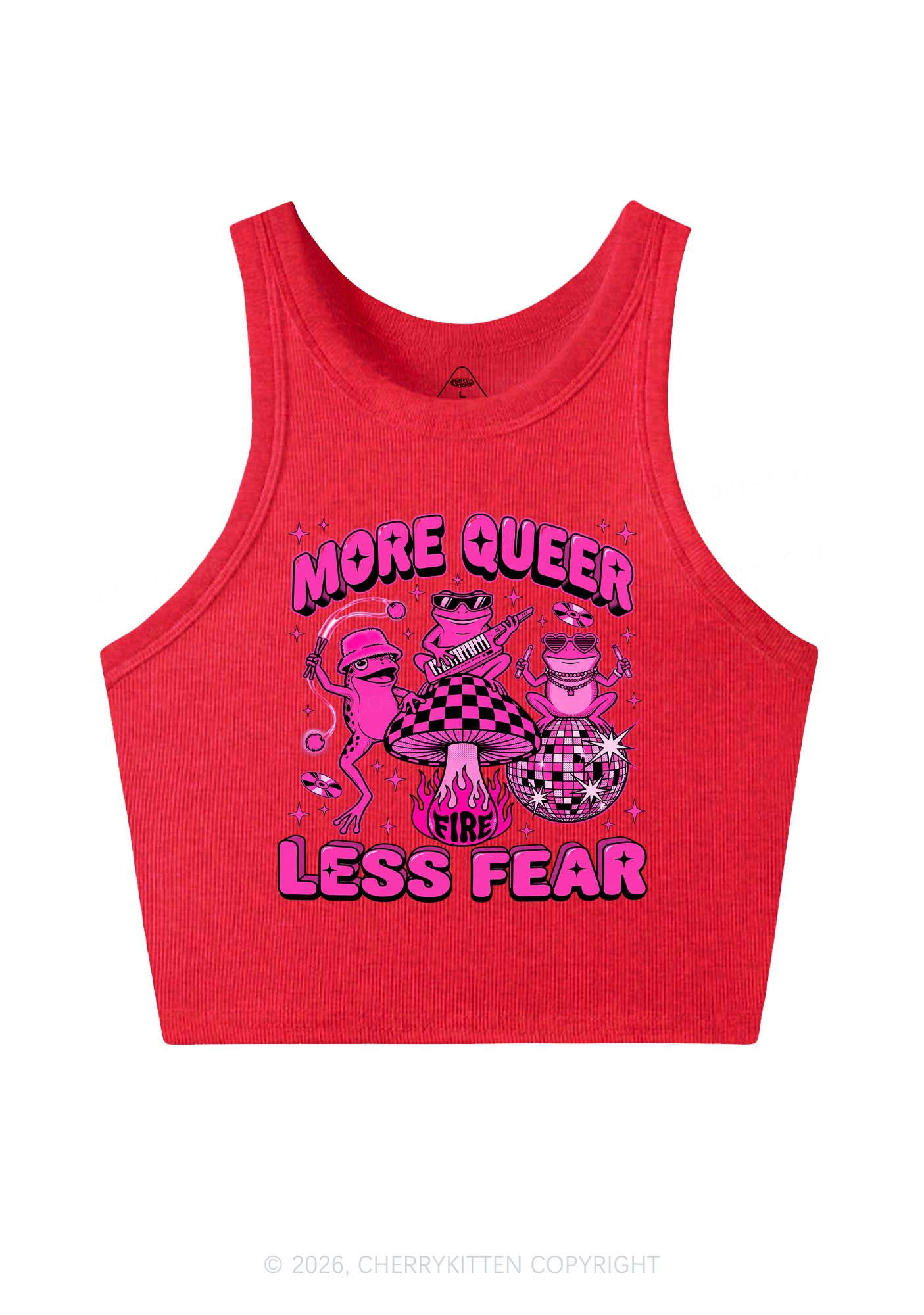 More Queer Less Fear Pride Y2K Crop Tank Top Cherrykitten