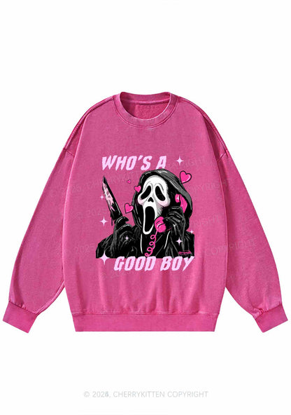 Halloween Ghost Good Boy Y2K Washed Sweatshirts Cherrykitten
