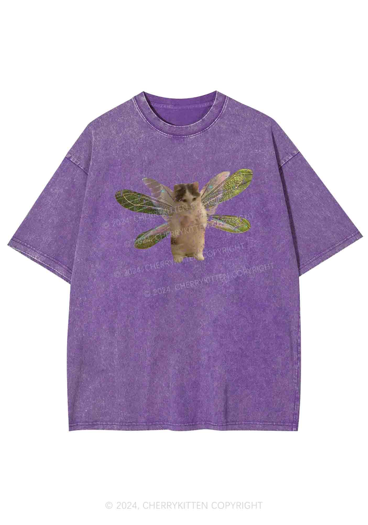 Fairycat Wings Y2K Washed Tee Cherrykitten