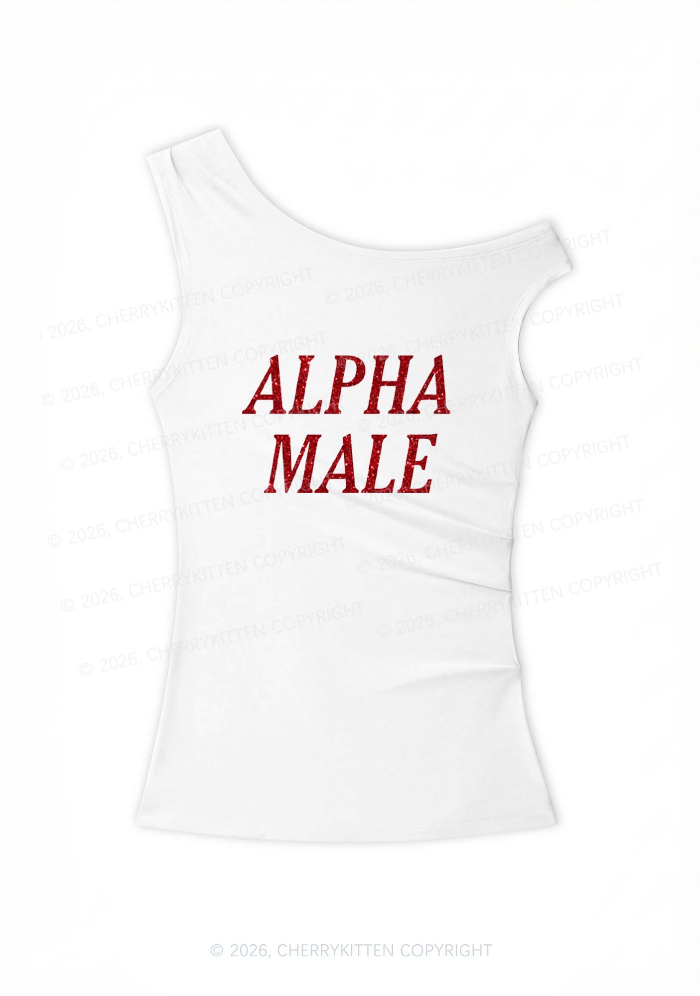 Glitter Alpha Male Y2K Off Shoulder Tank Top Cherrykitten