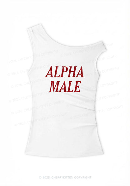 Glitter Alpha Male Y2K Off Shoulder Tank Top Cherrykitten