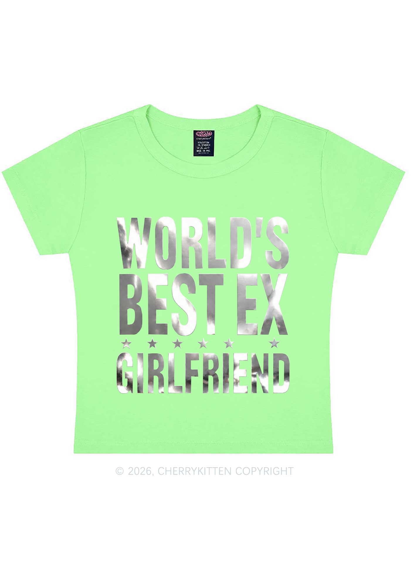 Best Ex Girlfriend Silver Foil Printed Y2K Baby Tee Cherrykitten