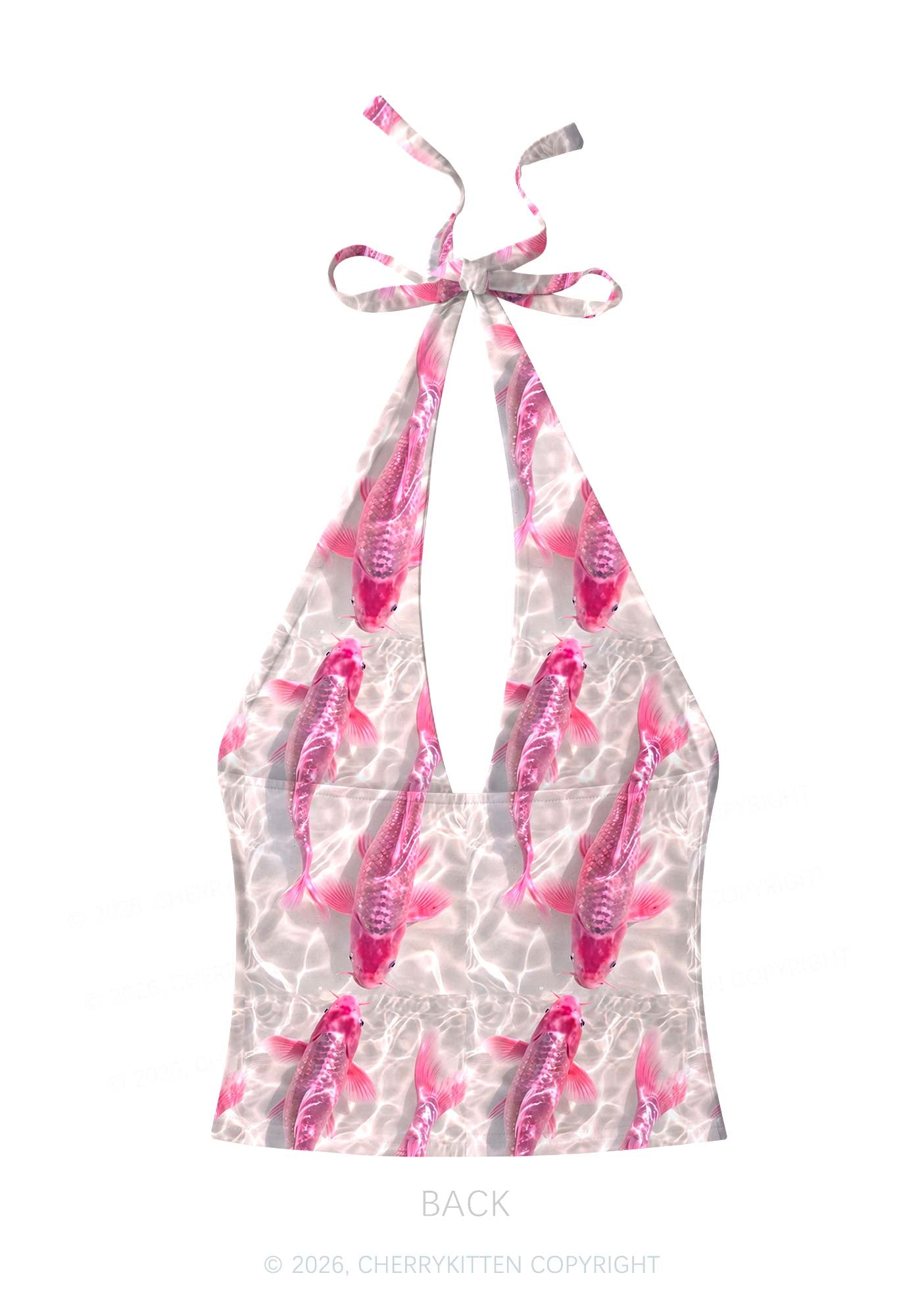 Pink Carp Water Ripple Y2K Print Halter Deep V Neck Cami Cherrykitten