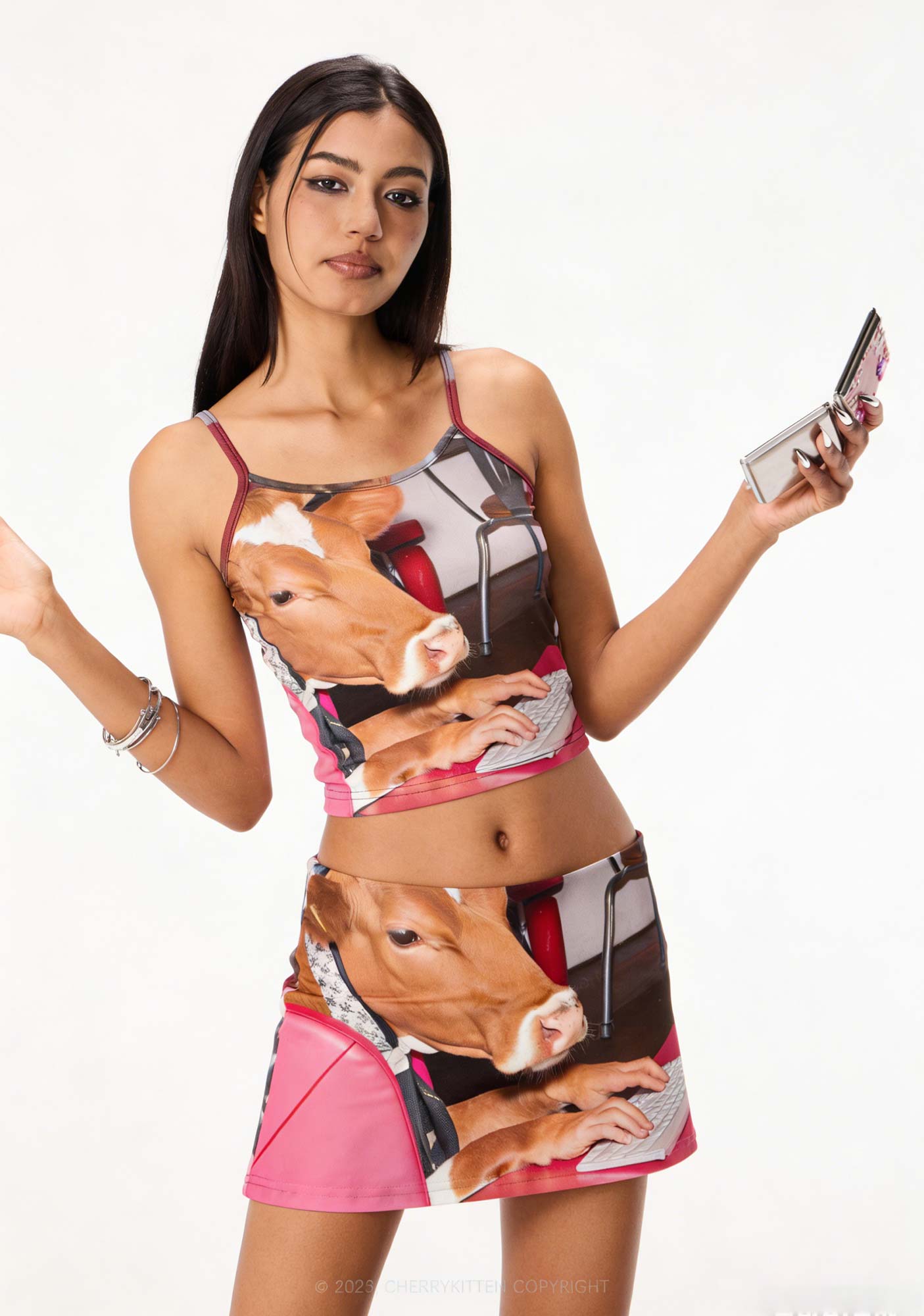 Cow Typing Keyboard Y2K Print Cami Crop Top Cherrykitten