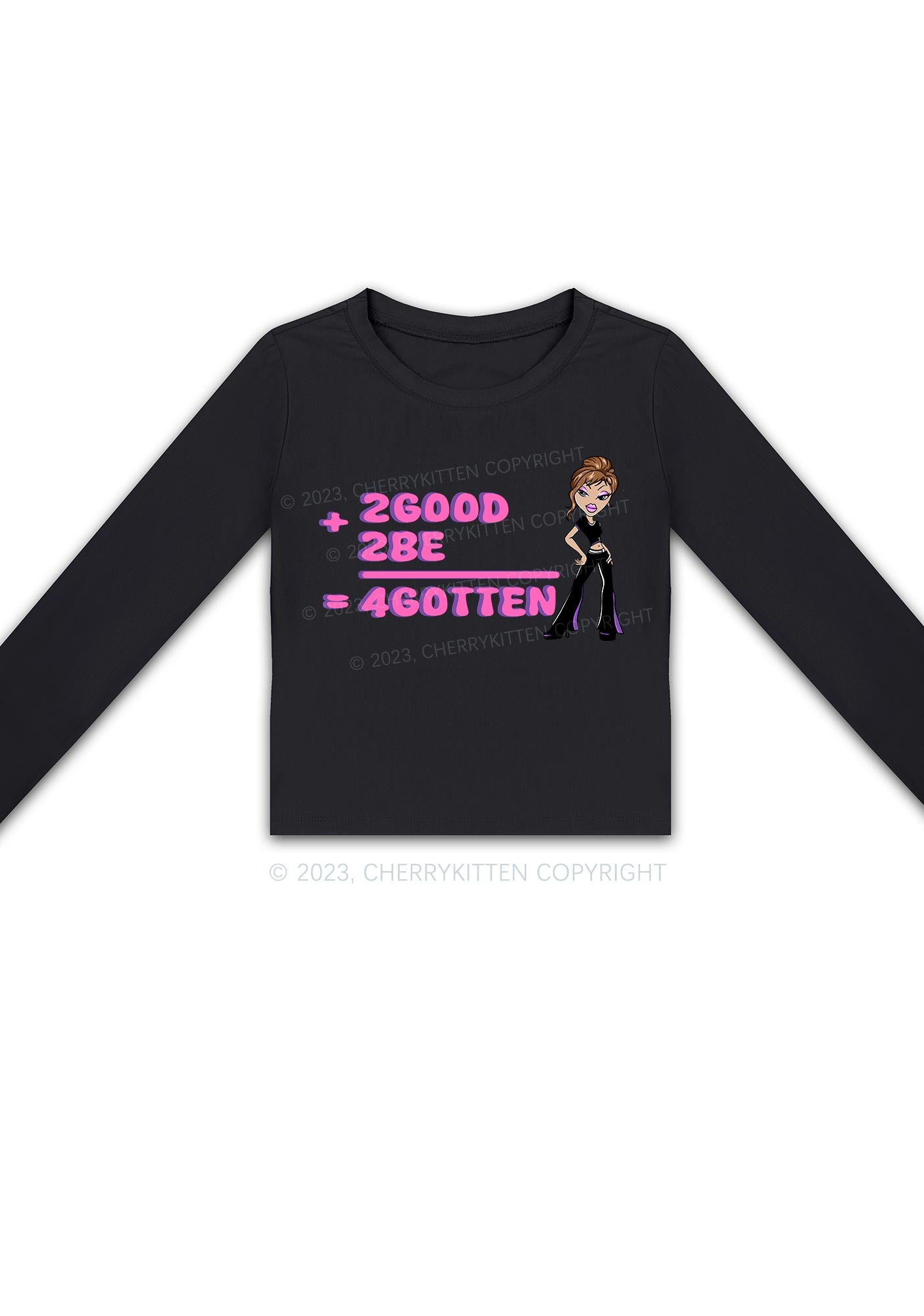 2 Good Plus 2 Be Y2K Long Sleeve Crop Top Cherrykitten