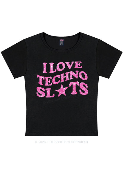 Glitter I Love Techno Slxts Y2K Baby Tee Cherrykitten