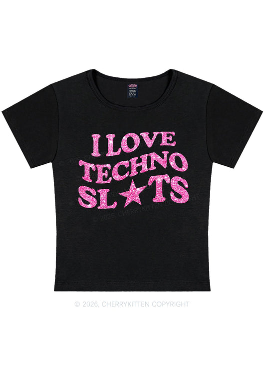 Glitter I Love Techno Slxts Y2K Baby Tee Cherrykitten