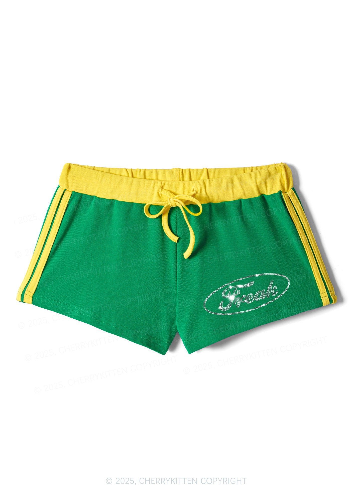 Rhinestone Mini Oval Freak Y2K Drawstring Mini Shorts Cherrykitten