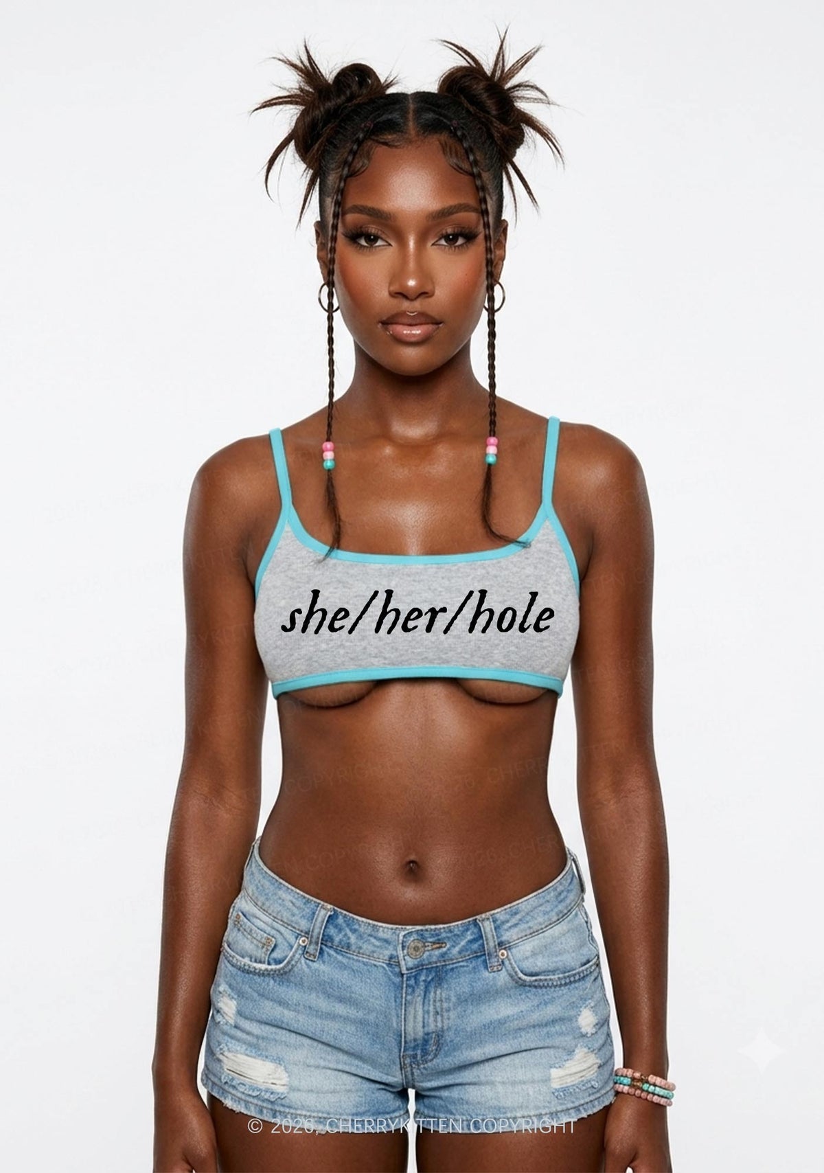 She Her Hole Pride Y2K Super Crop Cami Cherrykitten