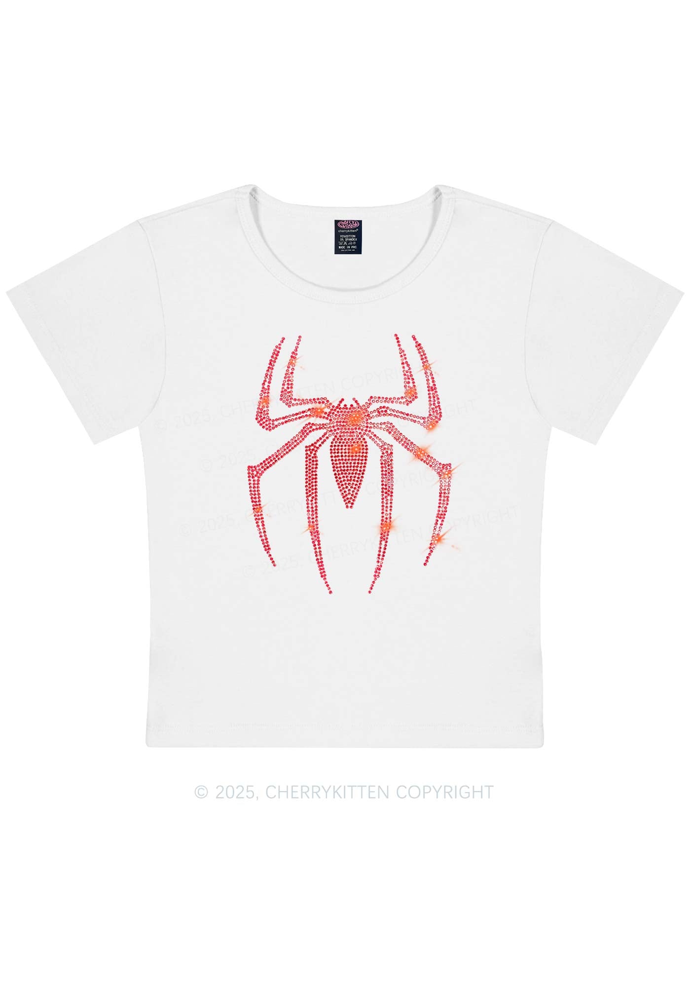Rhinestone Red Spider Y2K Baby Tee Cherrykitten