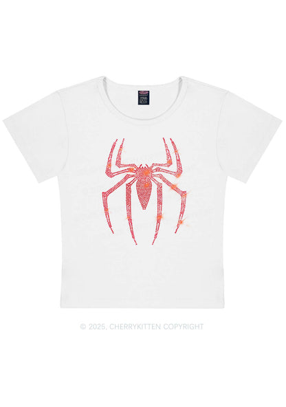 Rhinestone Red Spider Y2K Baby Tee Cherrykitten