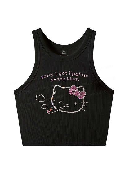 Rhinestone Sorry I Got Lipgloss Y2K Crop Tank Top Cherrykitten