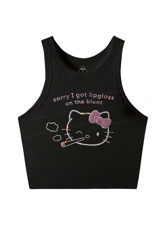 Rhinestone Sorry I Got Lipgloss Y2K Crop Tank Top Cherrykitten
