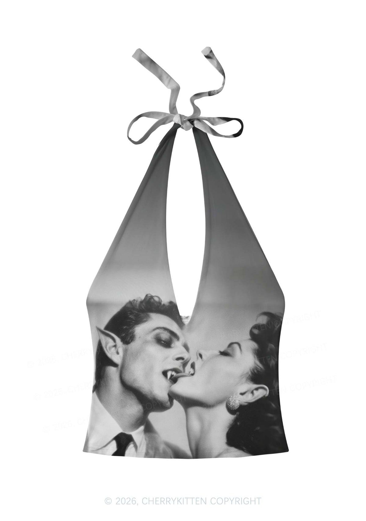 Halloween Vampire Couple Y2K Print Halter Deep V Neck Cami Cherrykitten