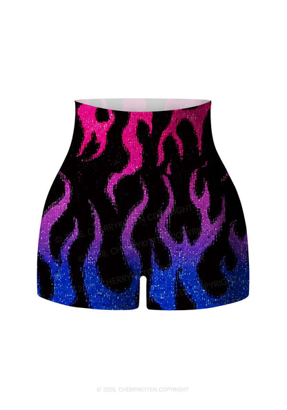 Bisexual Flame Pride Y2K Print Gym Shorts Cherrykitten
