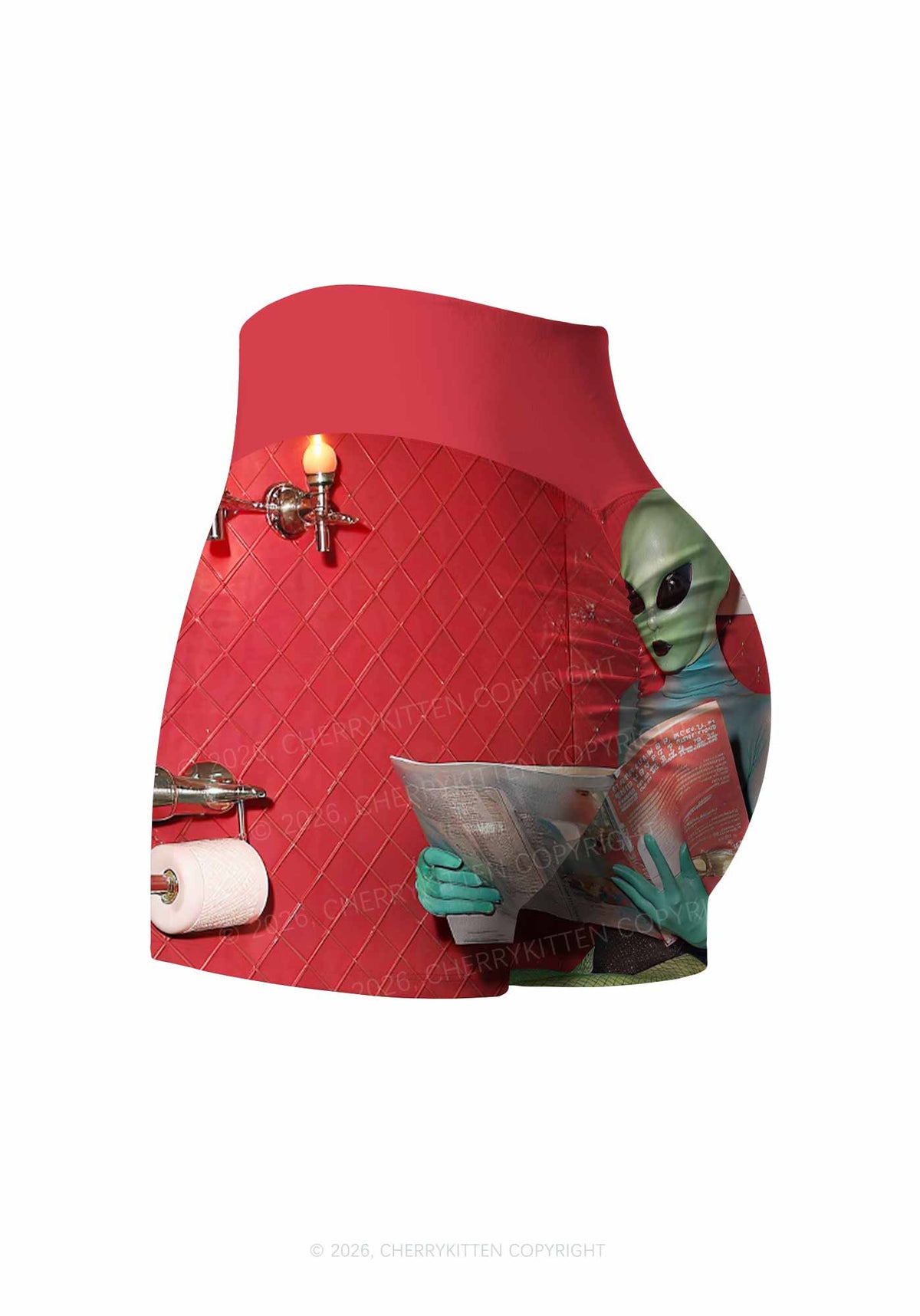 Halloween Alien On Toilet Y2K Print Gym Shorts Cherrykitten
