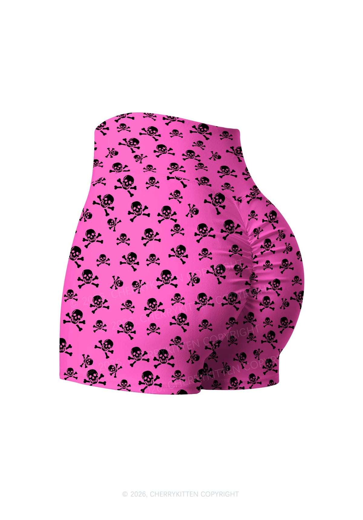 Halloween Pink Skulls Y2K Print Gym Shorts Cherrykitten