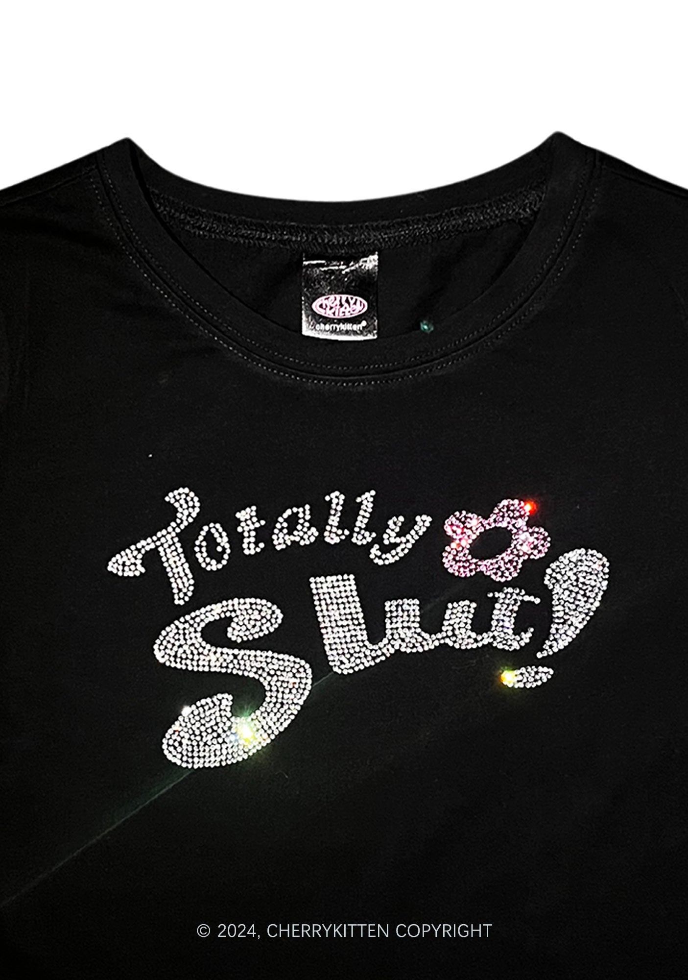 Rhinestone Totally Slxt Y2K Baby Tee Cherrykitten
