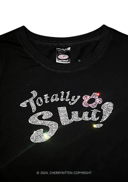 Rhinestone Totally Slxt Y2K Baby Tee Cherrykitten