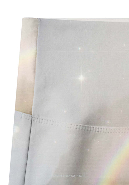 Rainbow Glowing Unicorn Y2K Print Gym Shorts Cherrykitten