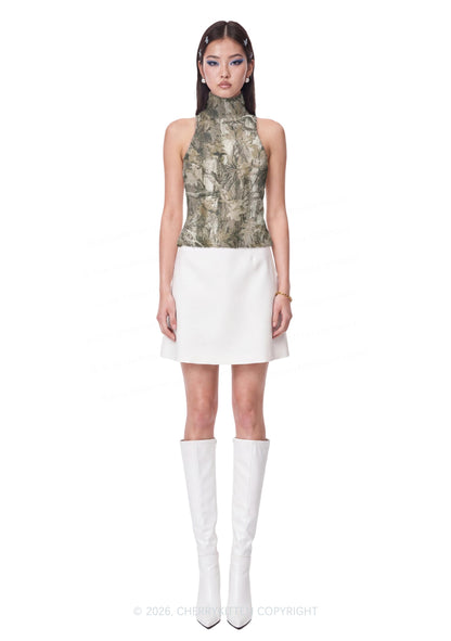 Tree Leaf Camo Y2K Knit Turtleneck Tank Top Cherrykitten