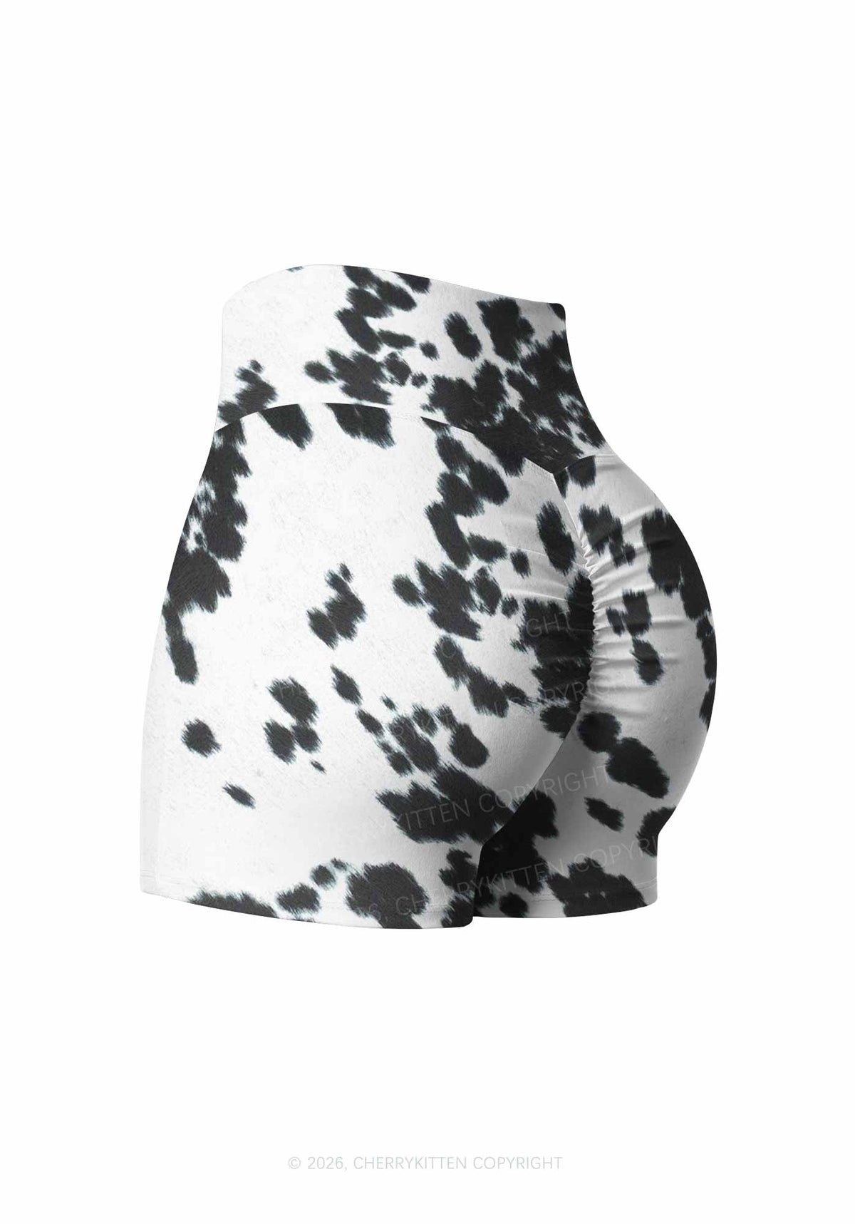 Black And White Cow Dots Y2K Print Gym Shorts Cherrykitten