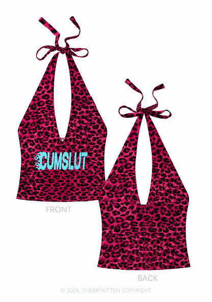 Cxmslxt Hot Pink Leopard Y2K Print Halter Deep V Neck Cami Cherrykitten