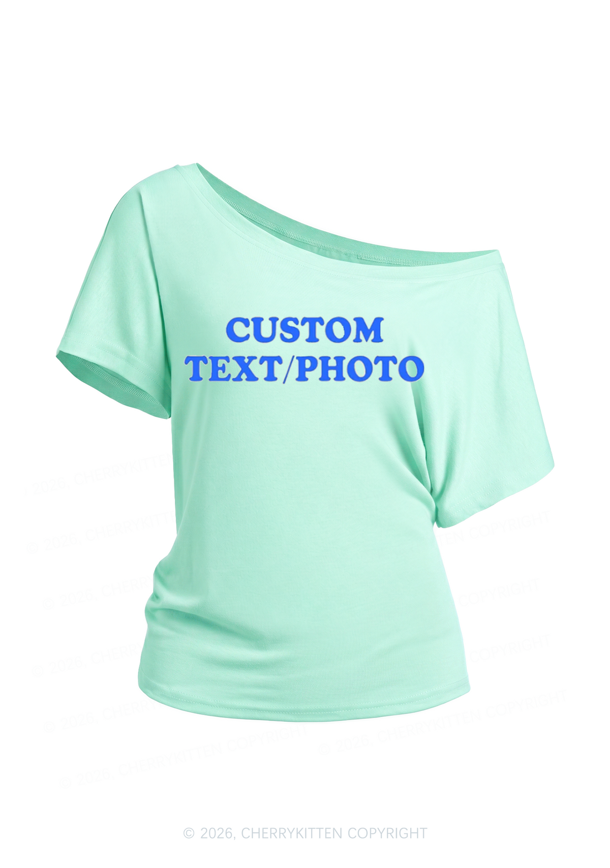 Custom Personalized Text Y2K Off Shoulder Tee Cherrykitten